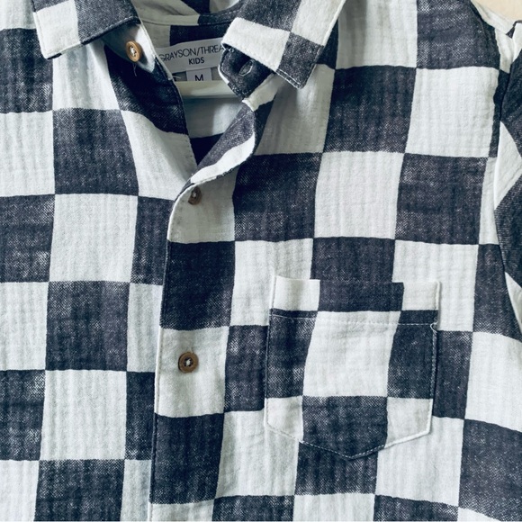 NWT Grayson/Threads Kids Checker Print Cotton Button Up Dress Shirt Top | M/8 - Picture 4 of 8
